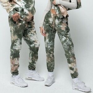 TALENTLESS Tie Dye Collection Jogger Sweatpants 100%‎ Cotton Green Camo Large